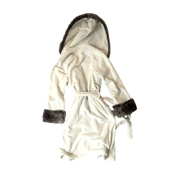 Pottery Barn Faux Fur Trim Hooded Robe One Size Fits Most - Picture 7 of 15